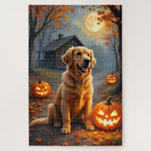 Golden Retriever Cozy Forest Halloween Kunst Puzzle