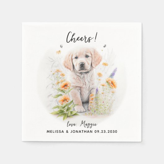 Golden Retriever Custom Dog Wedding Cocktail Serviette (Vorderseite)