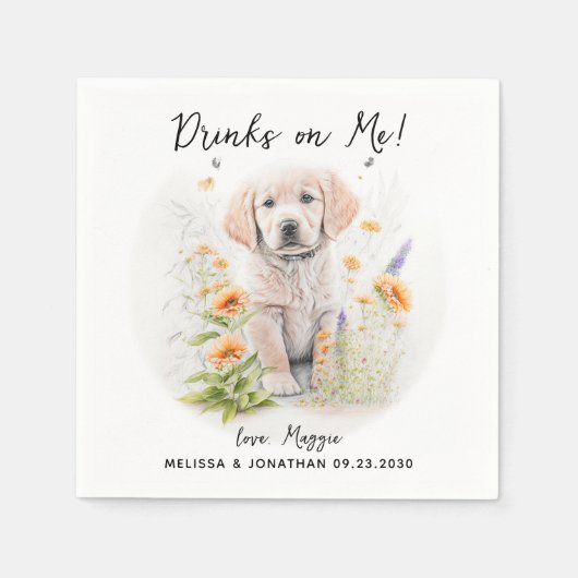 Golden Retriever Custom Dog Wedding Cocktail Serviette (Vorderseite)