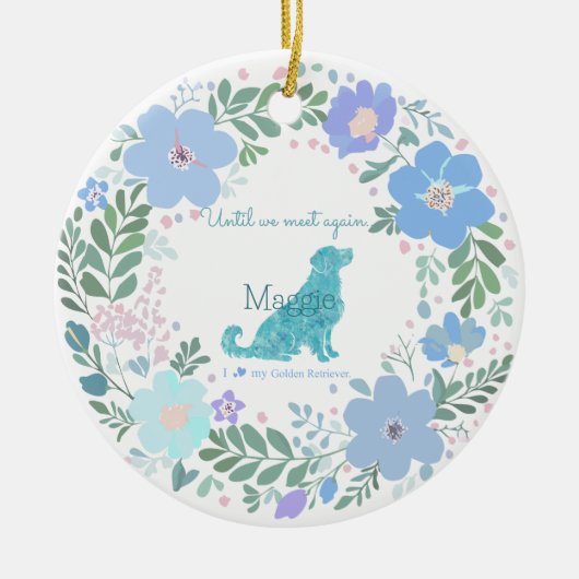 Golden Retriever Custom Pastel Blue Memorial Keramik Ornament (Vorne)