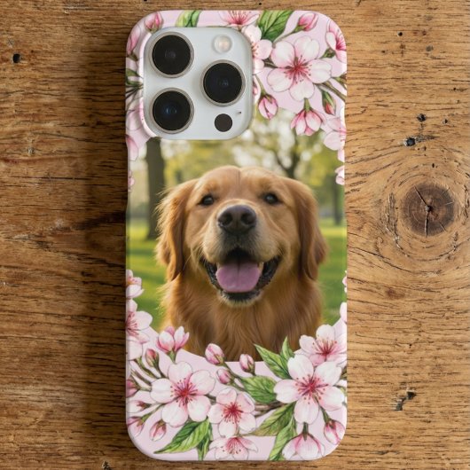 Golden retriever custom photo with cherry blossom iPhone hülle