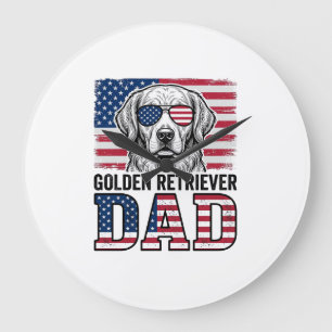 Golden Retriever Dad Patriotisches Vintage-Hund-Sh Große Wanduhr