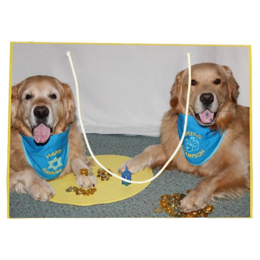 Golden retriever, das Dreidel Chanukka spielt Große Geschenktüte (Rückseite)