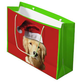 Golden retriever, das einen Weihnachtsmann-Hut Große Geschenktüte