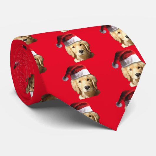 Golden retriever, das einen Weihnachtsmann-Hut Krawatte (Gerollt)