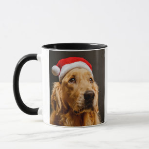 Golden retriever, das für sein Weihnachten Tasse