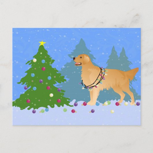 Golden Retriever Dekorieren Weihnachtsbaum Feiertagspostkarte (Vorderseite)