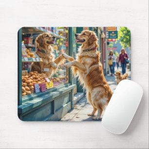 Golden Retriever, der auf Bäckerei-Gebäck starrt Mousepad