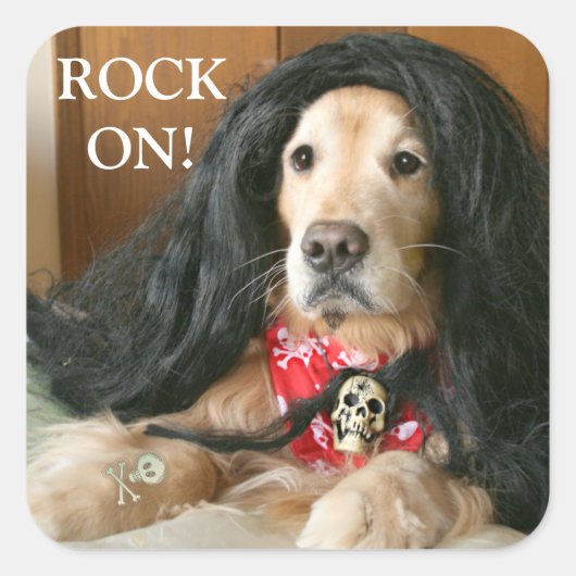 Golden Retriever Dock Rock on Halloween Costume Quadratischer Aufkleber (Vorderseite)