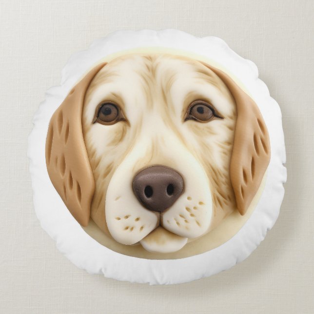 Golden Retriever Dog 3D Inspiriert Rundes Kissen (Vorderseite)