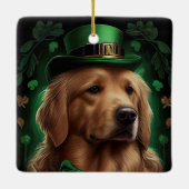 Golden Retriever Dog am St. Patrick's Day Keramikornament (Rückseite)