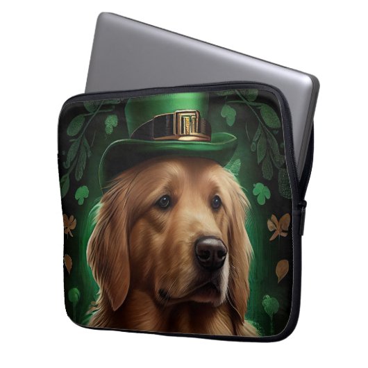Golden Retriever Dog am St. Patrick's Day Laptopschutzhülle (Vorderseite Links)