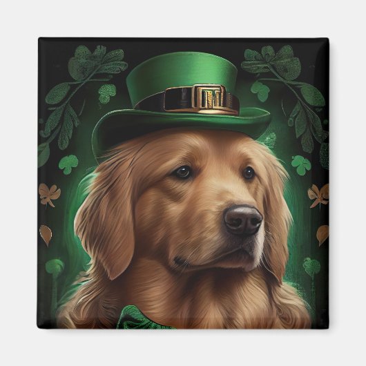 Golden Retriever Dog am St. Patrick's Day Magnet (Vorne)