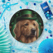 Golden Retriever Dog am St. Patrick's Day Pappteller (Party)