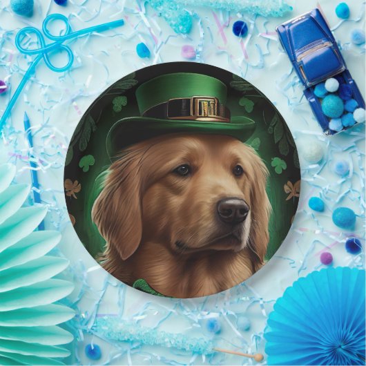 Golden Retriever Dog am St. Patrick's Day Pappteller (Party)