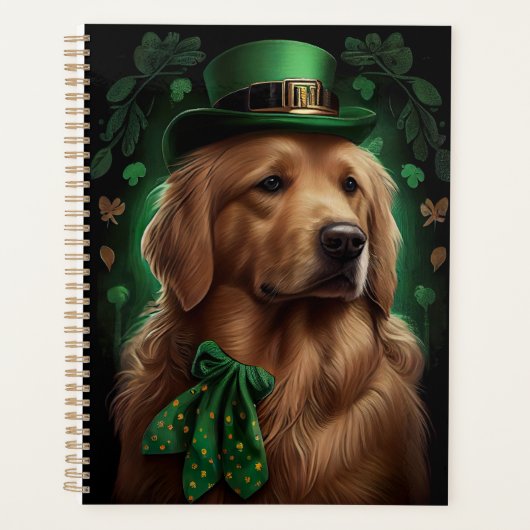 Golden Retriever Dog am St. Patrick's Day Planer (Vorderseite)