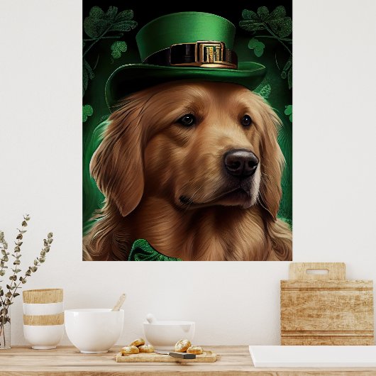 Golden Retriever Dog am St. Patrick's Day Poster (Küche)