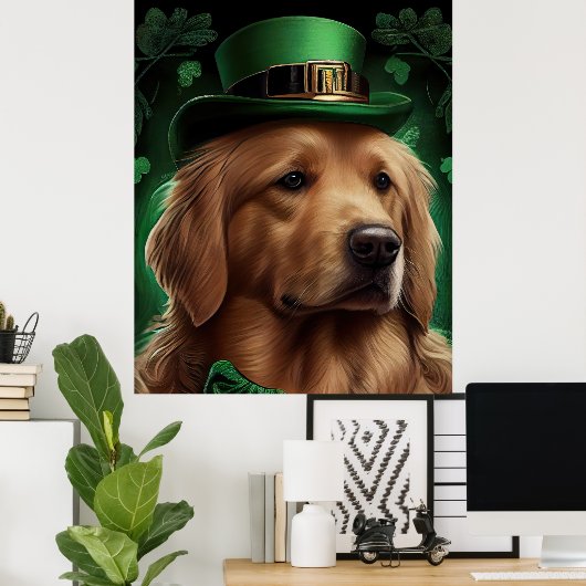 Golden Retriever Dog am St. Patrick's Day Poster (Heimbüro)