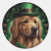 Golden Retriever Dog am St. Patrick's Day Runder Aufkleber (Vorderseite)