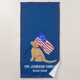 Golden Retriever Dog American Flag Beach Handtuch