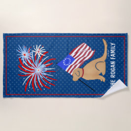 Golden Retriever Dog American Flag Beach Handtuch