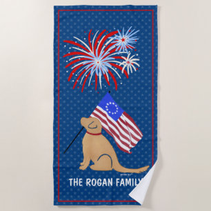 Golden Retriever Dog American Flag Beach Handtuch