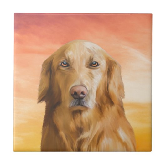 Golden Retriever Dog Aquarell Art Ölgemälde Fliese (Vorderseite)