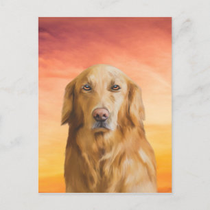 Golden Retriever Dog Aquarell Art Ölgemälde Postkarte