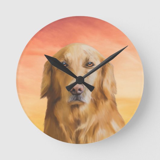 Golden Retriever Dog Aquarell Art Ölgemälde Runde Wanduhr (Vorderseite)