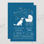 Golden Retriever Dog Baby Dusche blau Einladung (Vorne/Hinten)