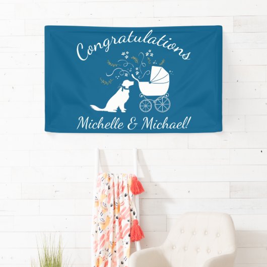 Golden Retriever Dog Baby Dusche Blue Boy Banner (Insitu)