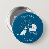 Golden Retriever Dog Baby Dusche Blue Boy Button (Vorne & Hinten)