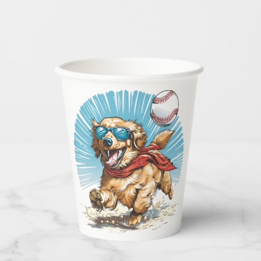 Golden Retriever Dog Baseball spielen Pappbecher (Vorderseite)