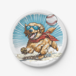 Golden Retriever Dog Baseball spielen Pappteller
