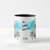 Golden Retriever Dog Blue Floral Bouquet Tasse (Zentrum)