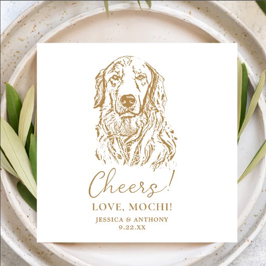 Golden Retriever Dog Cheers Custom Wedding Serviette