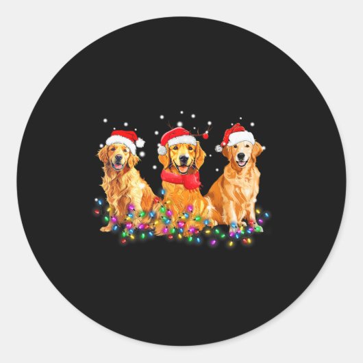 Golden Retriever Dog Christmas Lights Cute Matchin Runder Aufkleber (Vorderseite)