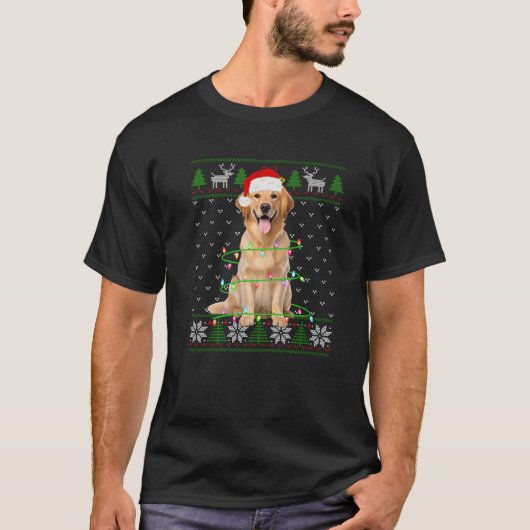 Golden Retriever Dog Christmas Tree Lights Welpe D T-Shirt (Vorderseite)