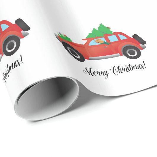 Golden Retriever Dog Driving a Car - Tree on Oben Geschenkpapier (Rolleneckpunkt)