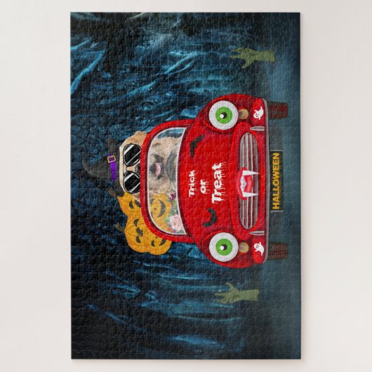 Golden Retriever Dog Driving Car Beängstigend Hall Puzzle (Vertikal)