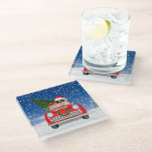 Golden Retriever Dog Driving Car im Schnee Weihnac Glasuntersetzer (Schrägansicht)