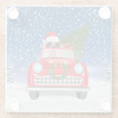 Golden Retriever Dog Driving Car im Schnee Weihnac Glasuntersetzer (Rückseite)
