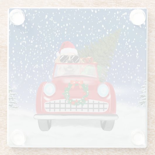 Golden Retriever Dog Driving Car im Schnee Weihnac Glasuntersetzer (Rückseite)