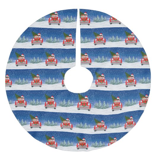 Golden Retriever Dog Driving Car im Schnee Weihnac Polyester Weihnachtsbaumdecke (Vorderseite)