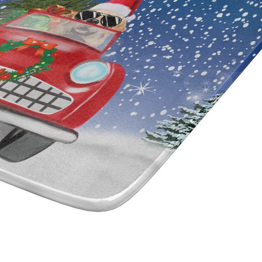 Golden Retriever Dog Driving Car im Schnee Weihnac Schneidebrett (Ecke)