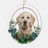 Golden Retriever Dog Evergreen Berry Wreath Keramik Ornament (Links)