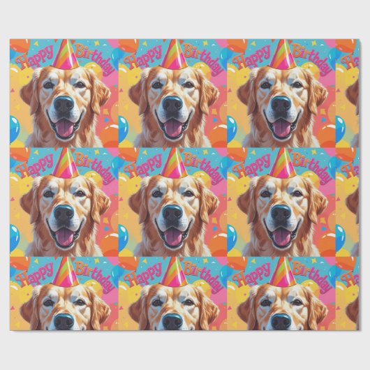 Golden Retriever Dog farbenfroh Geschenkpapier (Flach)