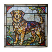 Golden Retriever Dog Faux Stained Glass Mosaic Art Fliese (Vorderseite)