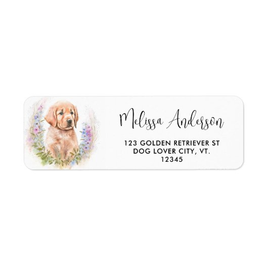 Golden Retriever Dog Floral Welpe Rücksendeadresse (Vorne)