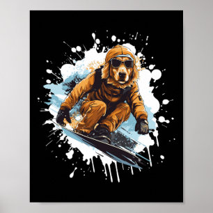 Golden Retriever Dog Funny Snowboarden Snowboard Poster